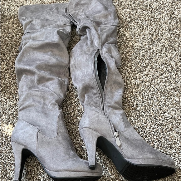 Gray Suede Knee-High Boots - Picture 2 of 6
